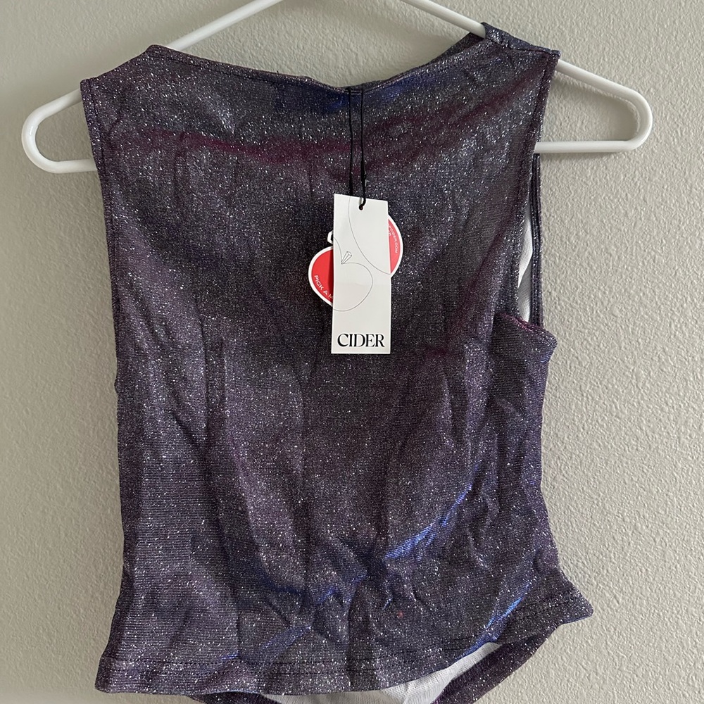 Cider Round Neck Ruched Purple Tank Top - Picture 3 of 4